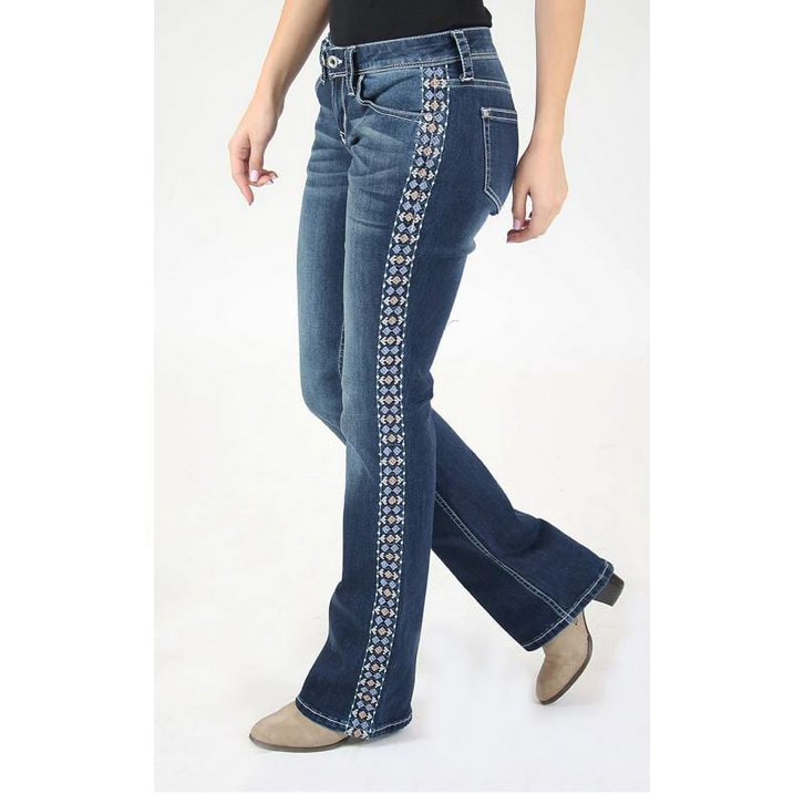 Grace in LA Women's Side Stripe Embroidered Bootcut Stretch Jeans