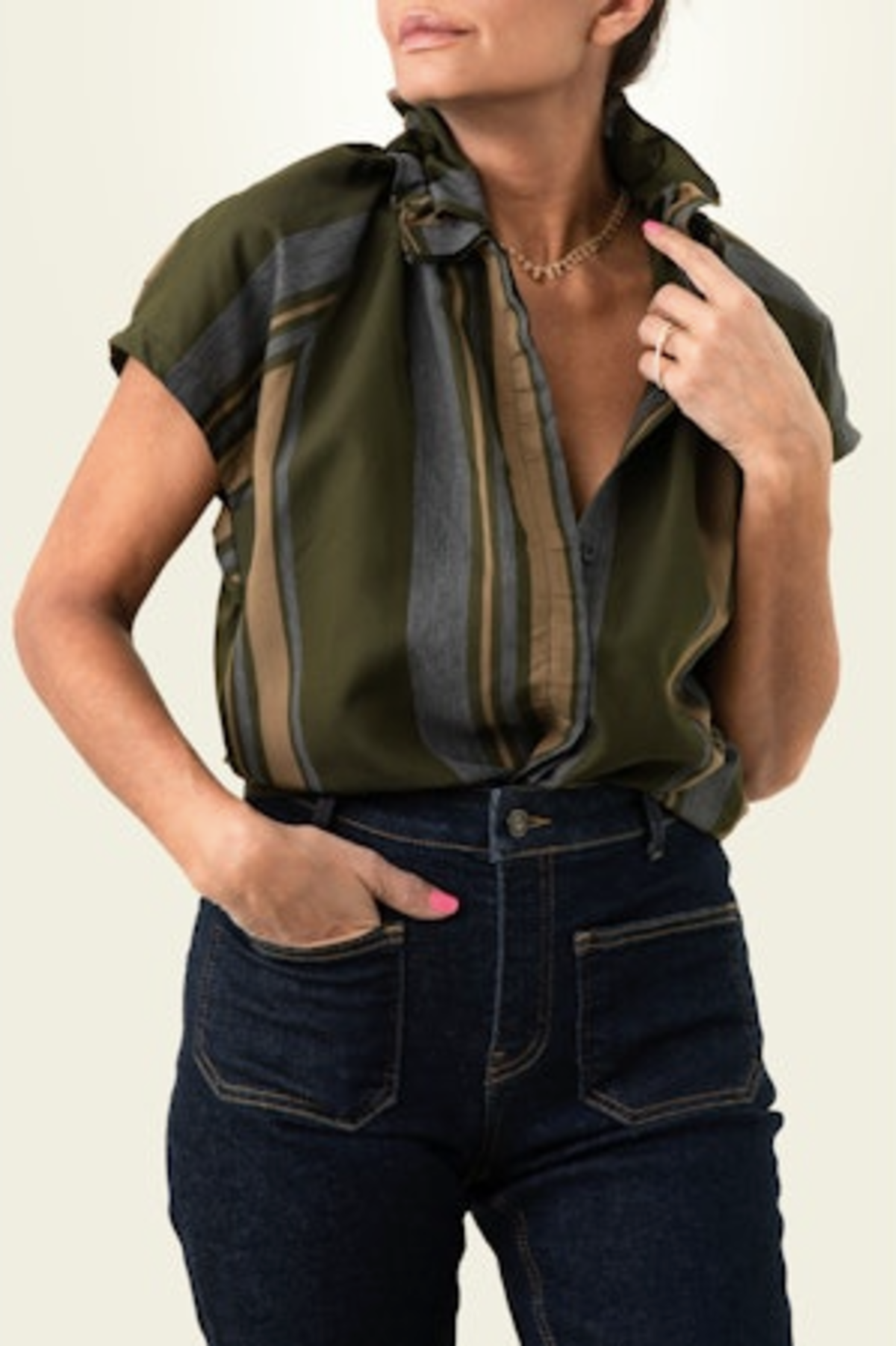 A Shirt Thing Stella Big Stripe Blouses - Olive