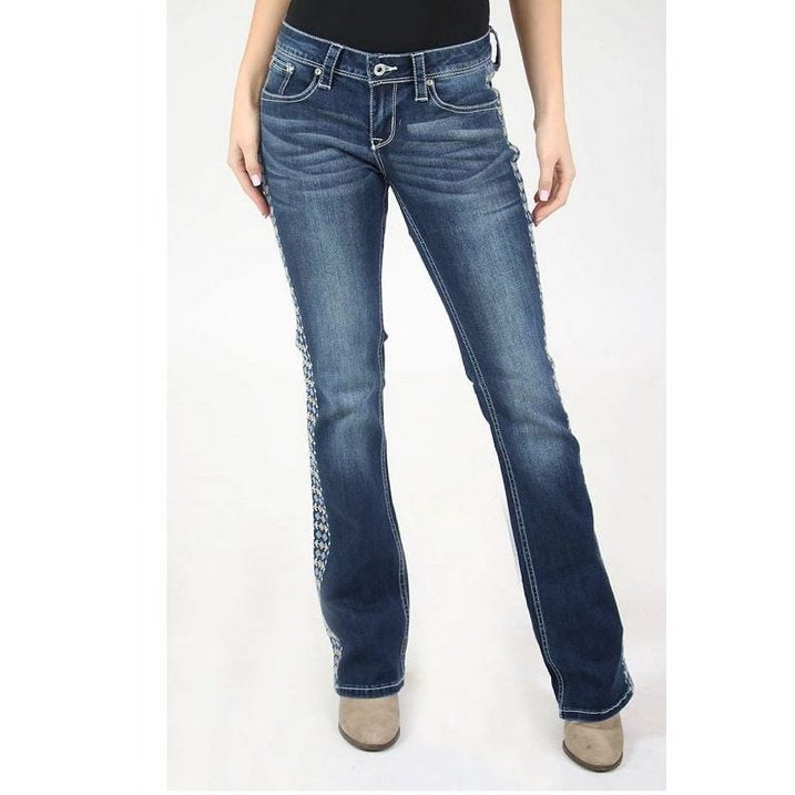 Grace in LA Women's Side Stripe Embroidered Bootcut Stretch Jeans