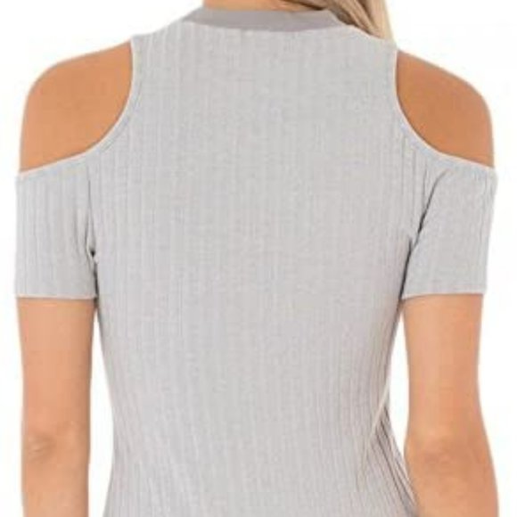 Black Swan Rylan Ribbed Cold Shoulder Top Short Sleeve - Silver