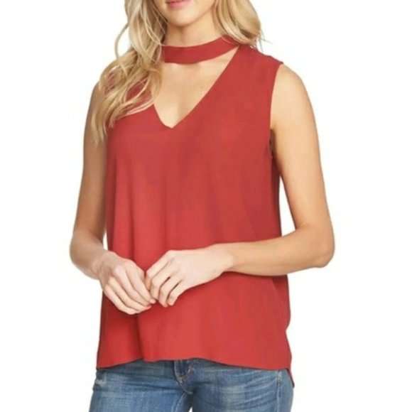 1. State Kenya Sleeveless V Neck Choker Top - Dark Rust