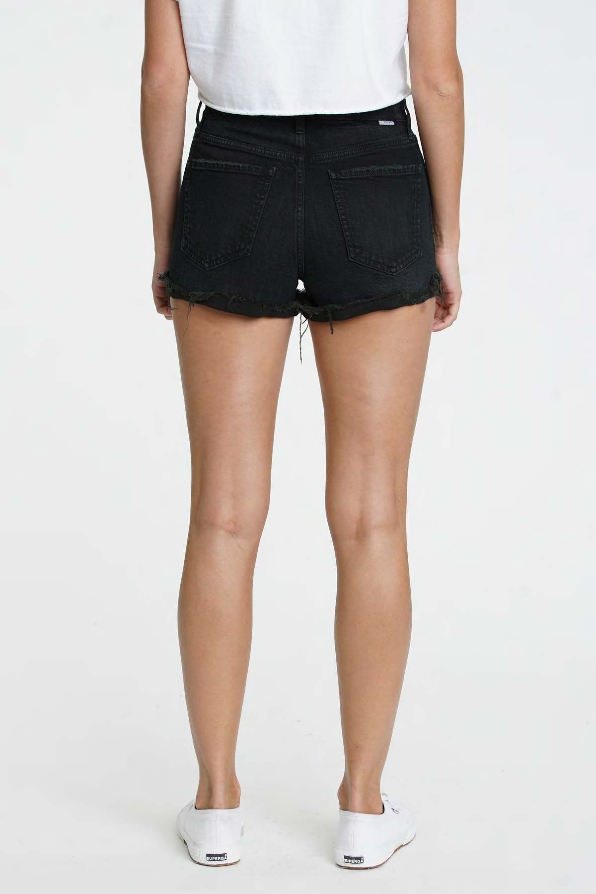 Daze Troublemaker Washed Black High-Rise Denim Cuffed Shorts