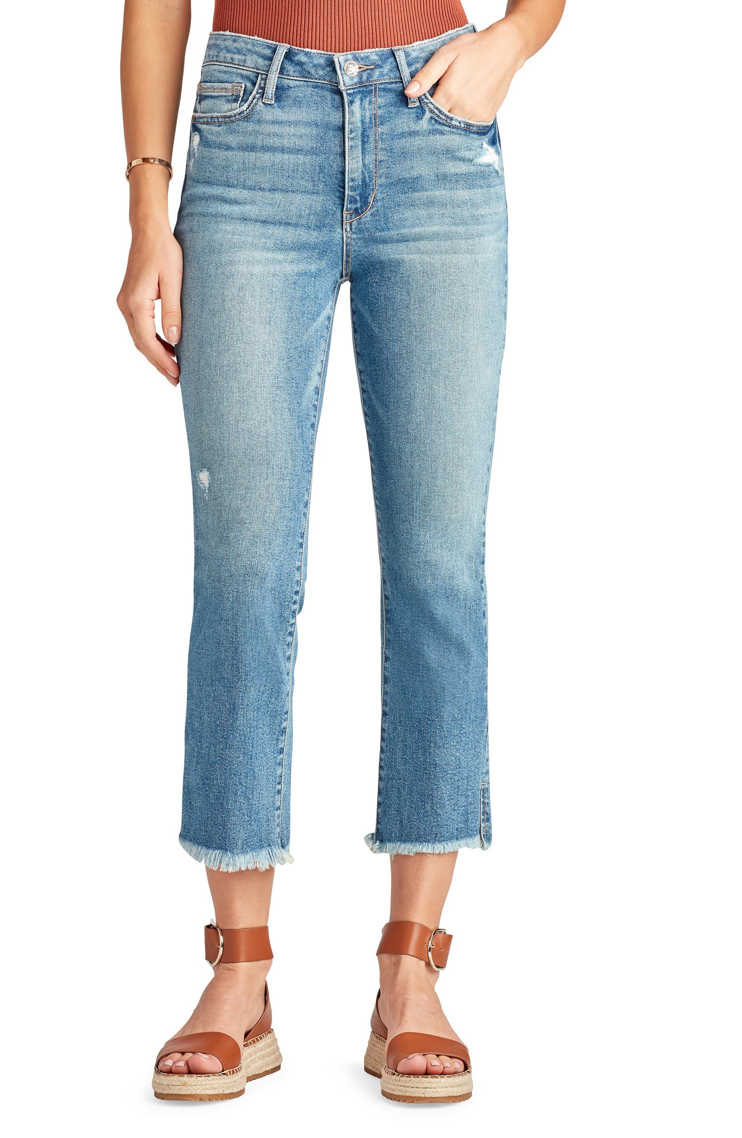 Sam Edelman The Stiletto Distressed Fray Hem Women's Crop Bootcut Jeans
