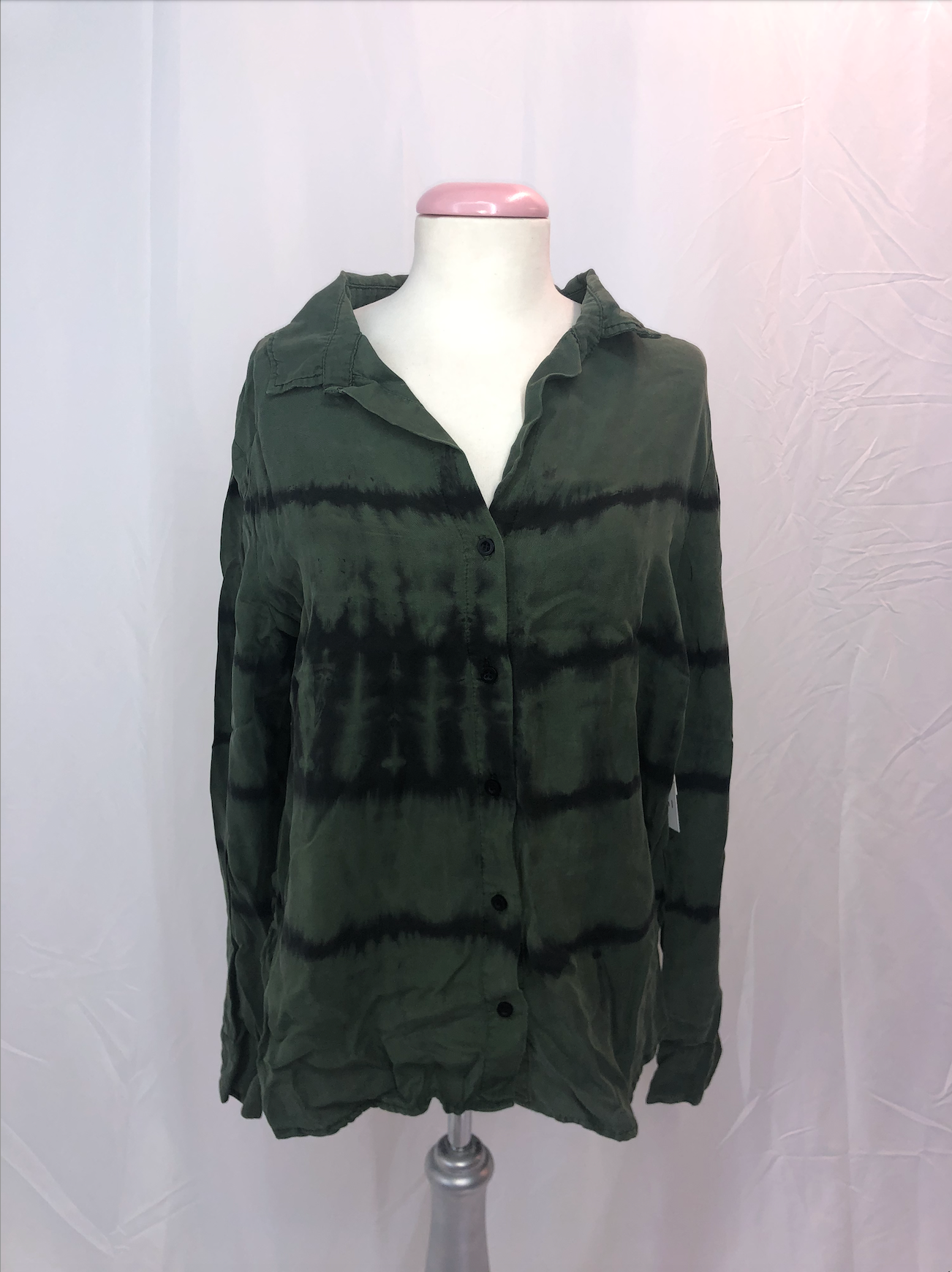 Bella Dahl Green Fray Hem Flowy Button Down Womens Blouse