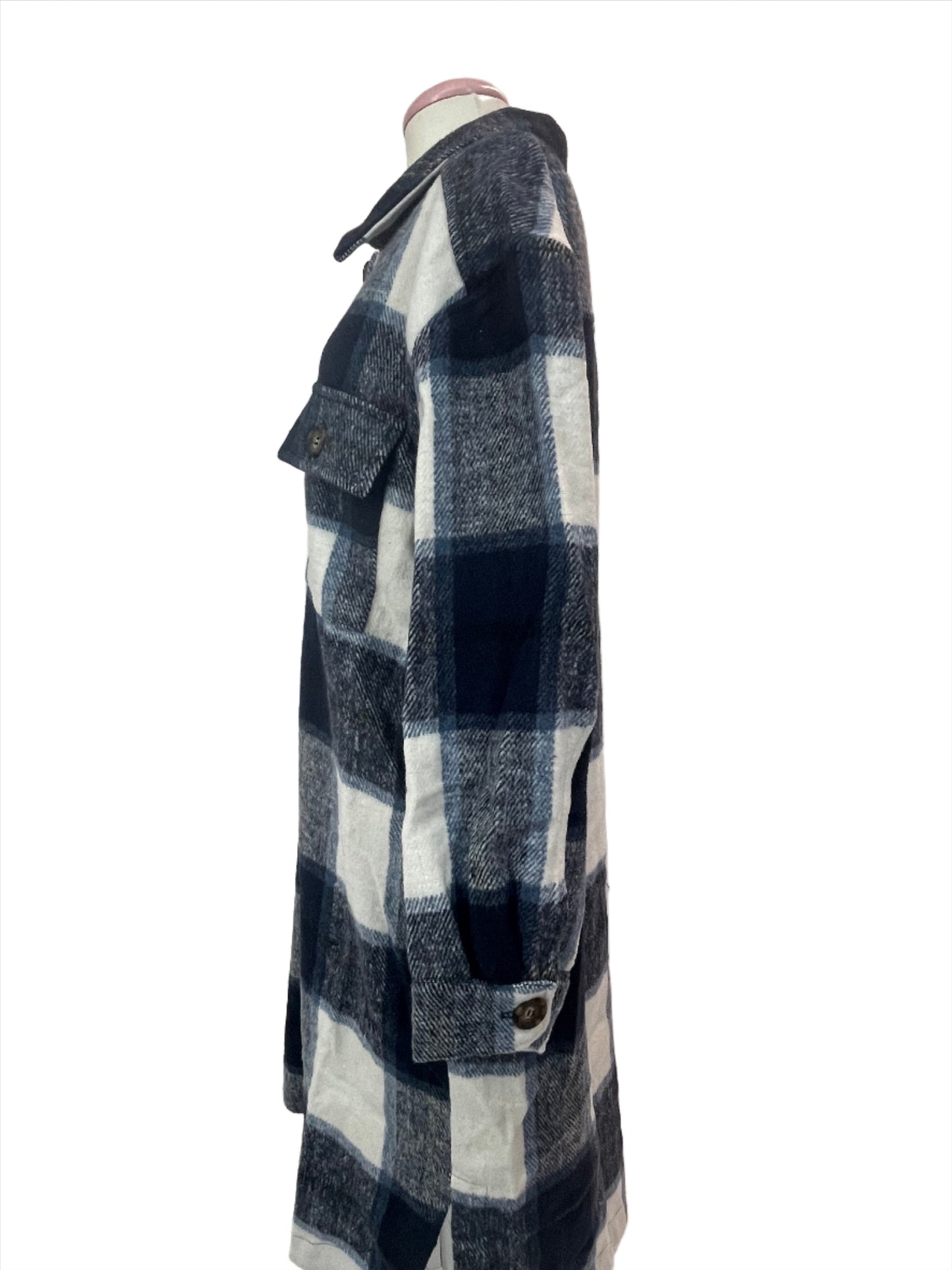 Miss Me Multi Plaid Women's Long Shacket in Navy