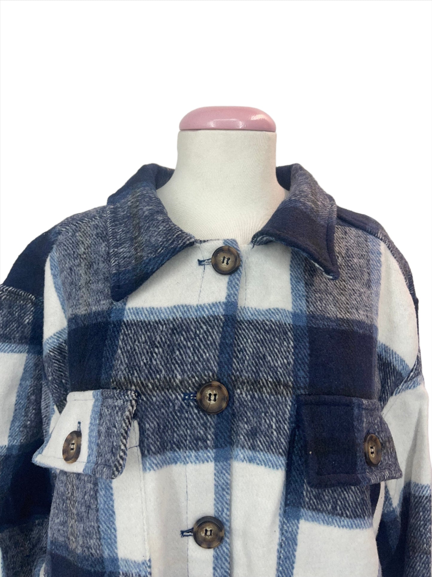 Miss Me Multi Plaid Women's Long Shacket in Navy