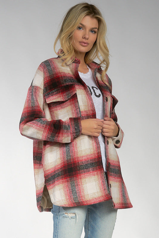 Elan Women's Button Red Plaid Jacket/Shirt