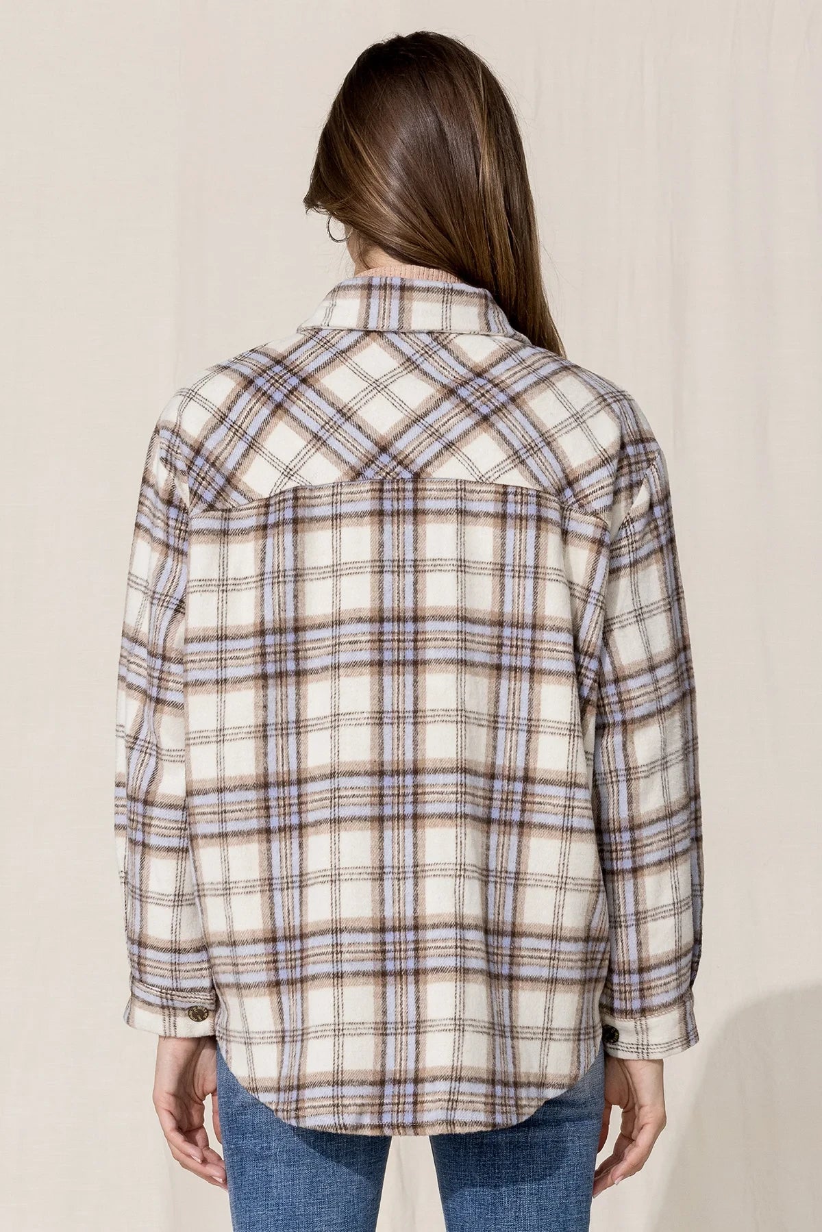 Miss Me Button Up Shirt Jacket - Multi Ivory