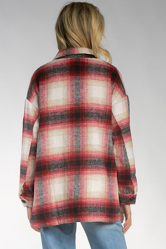 Elan Women's Button Red Plaid Jacket/Shirt