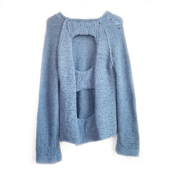 Elan Women's Sweater with Cut Out Back Dusty Blue