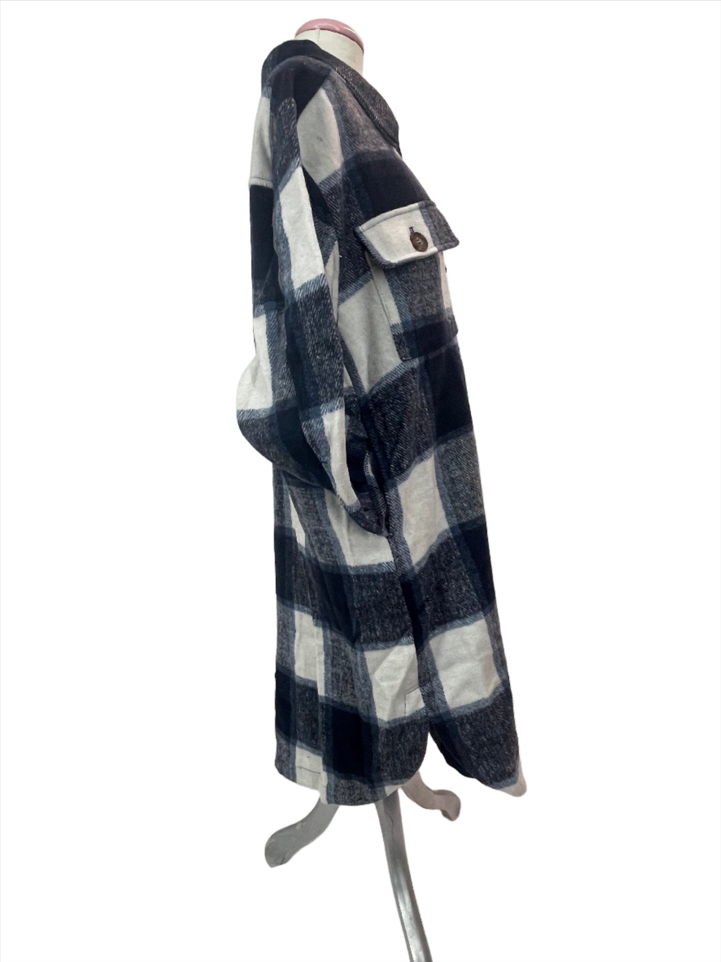Miss Me Multi Plaid Women's Long Shacket in Navy