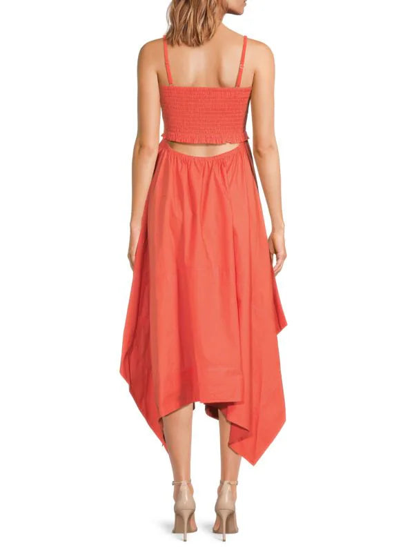 A.L.C. Adriana Handkerchief Hem Midi Smocked Dress - Spiced Coral