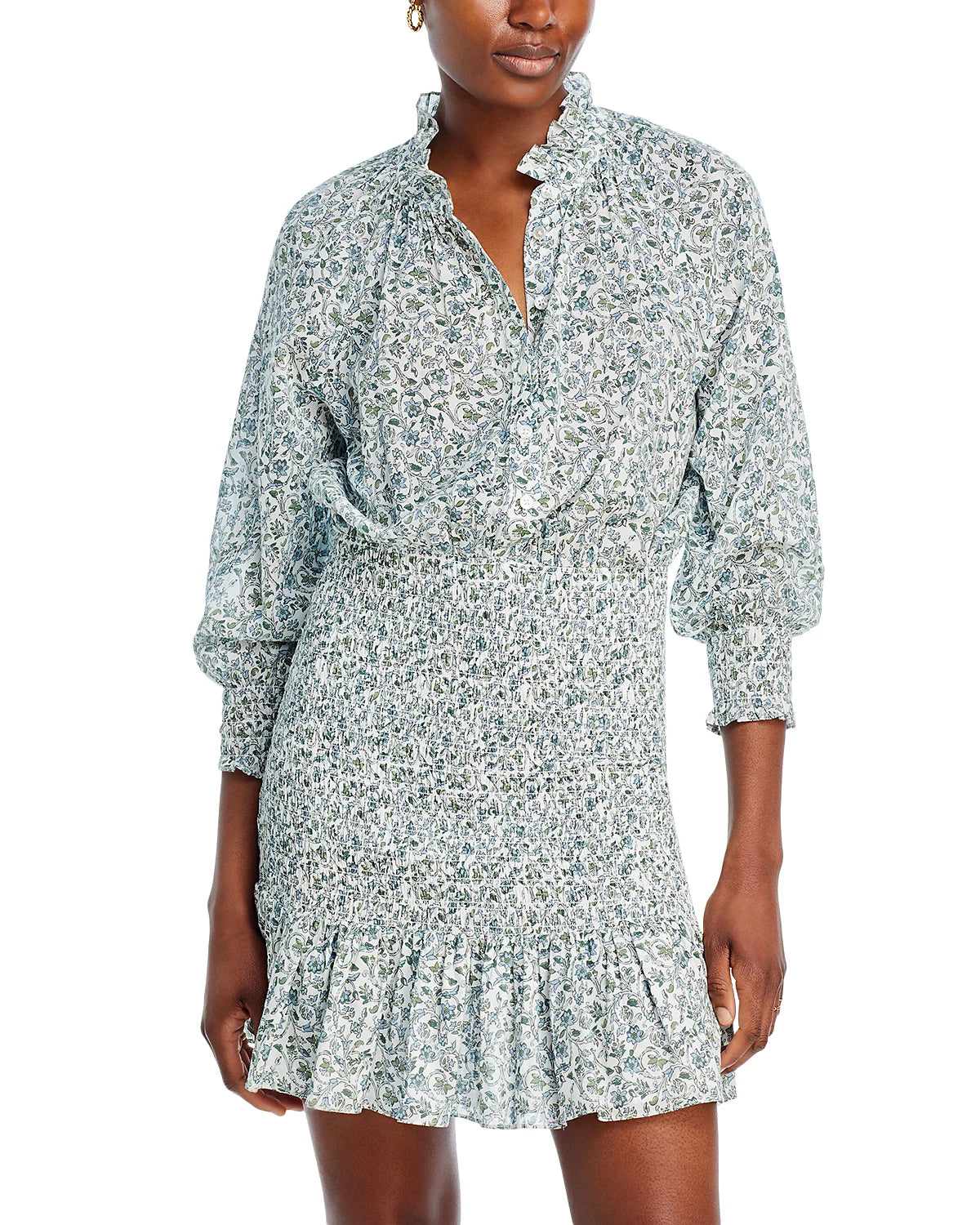 Veronica Beard Corsica Smocked Dress - Ecru Multi