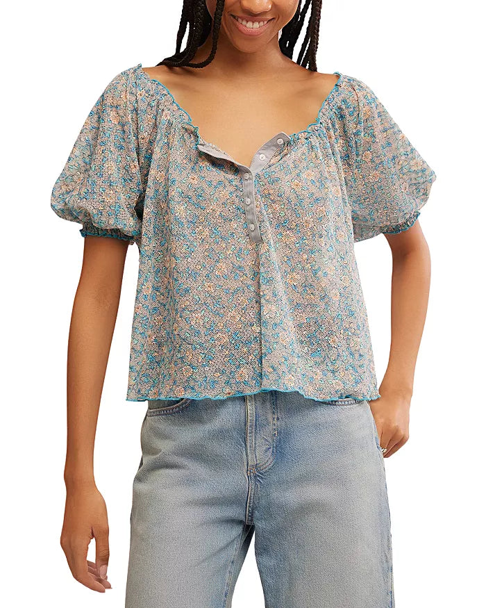 Free People Astra Peasant Top - Mist Combo