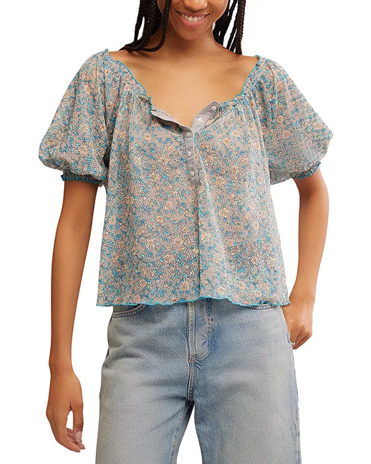 Free People Astra Peasant Top - Mist Combo