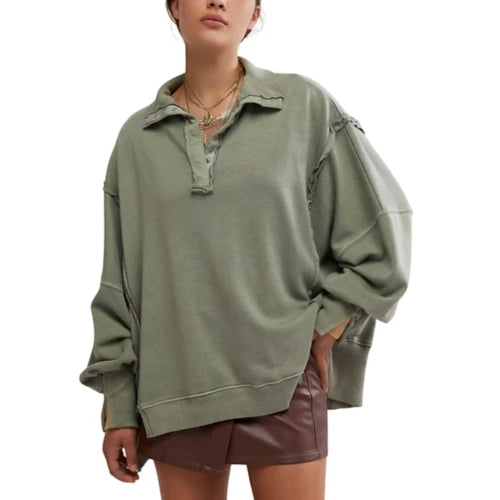 Free People Women's Camden Oversized 1/4 Snap - Laurel Oak
