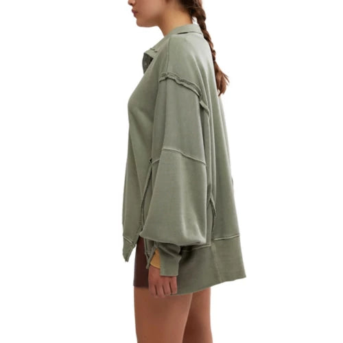 Free People Women's Camden Oversized 1/4 Snap - Laurel Oak