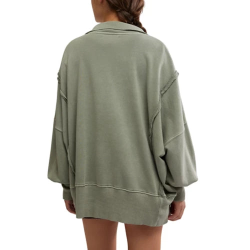 Free People Women's Camden Oversized 1/4 Snap - Laurel Oak