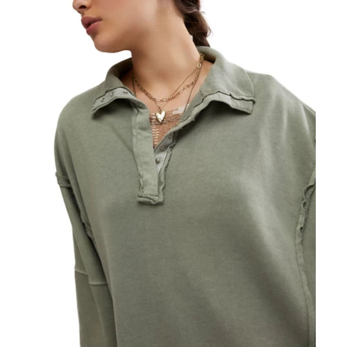 Free People Women's Camden Oversized 1/4 Snap - Laurel Oak