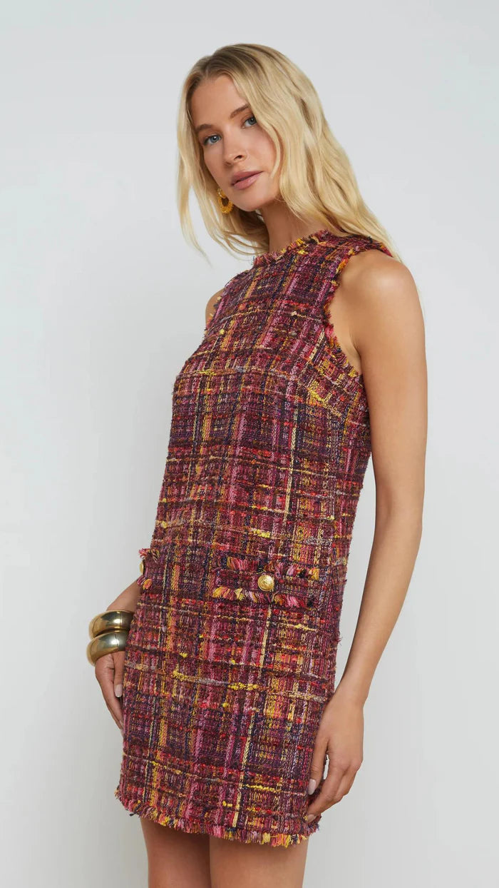 L'Agence Florian Tweed Dress - Red/Pink
