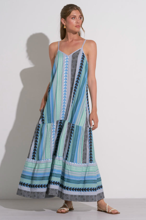 Elan Blue-Green Tulum Maxi Arrow Print Dress