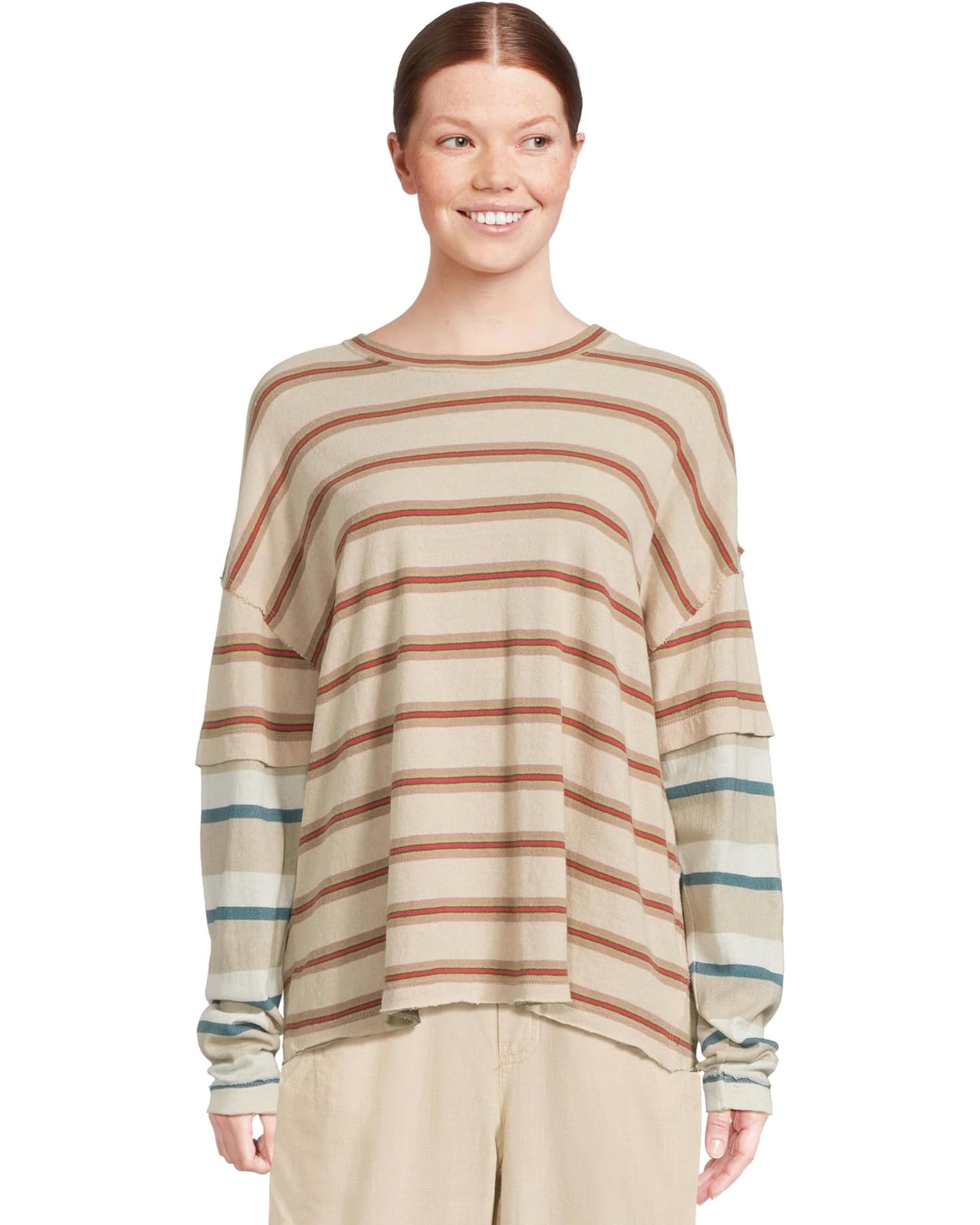 Free People Nina Stripe Long Sleeve - Neutral Combo