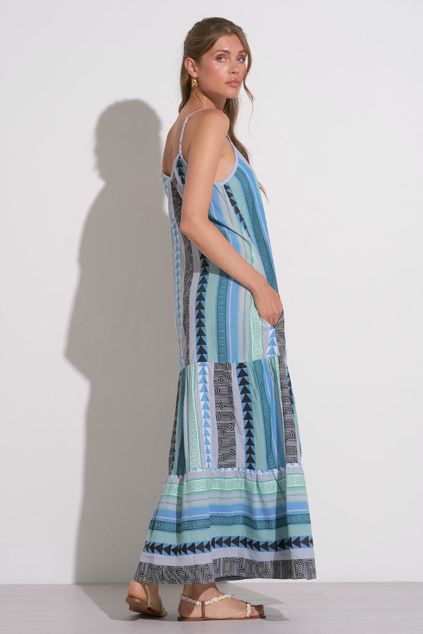 Elan Blue-Green Tulum Maxi Arrow Print Dress