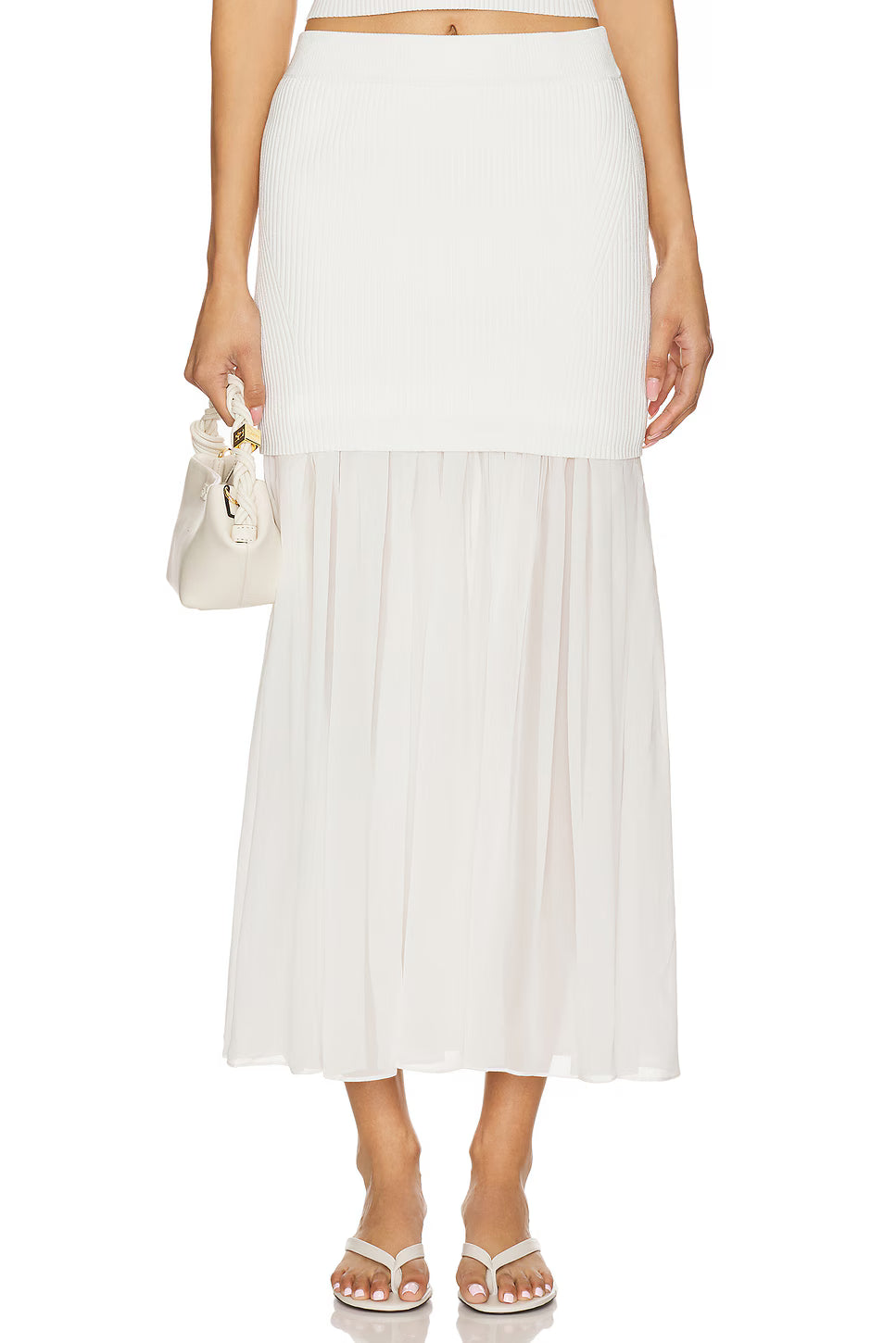 Hayden Knit Chiffon Maxi Skirt - White
