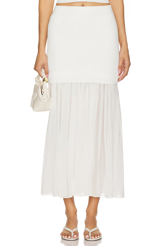 Hayden Knit Chiffon Maxi Skirt - White