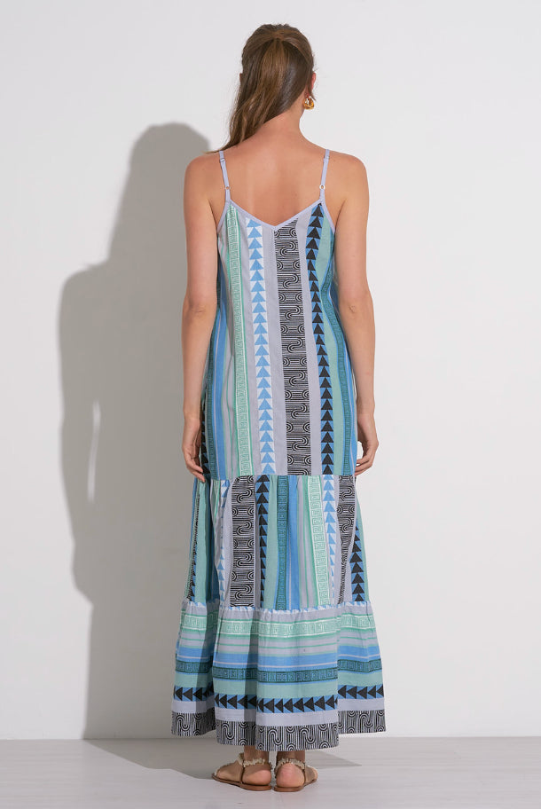Elan Blue-Green Tulum Maxi Arrow Print Dress