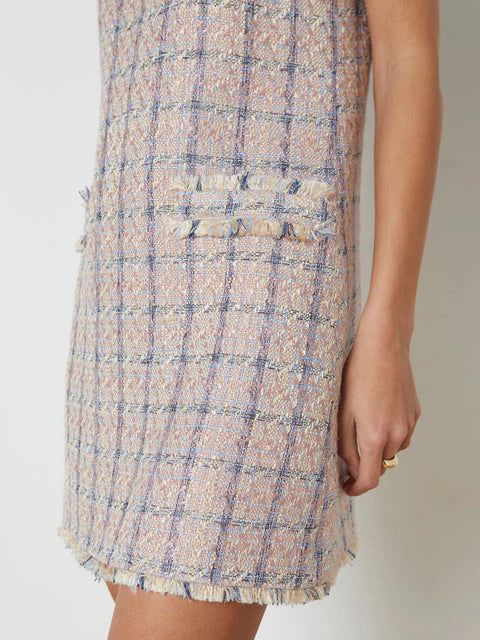 L'Agence Florian Tweed Shift Dress - Tan/DustyPink/Blue