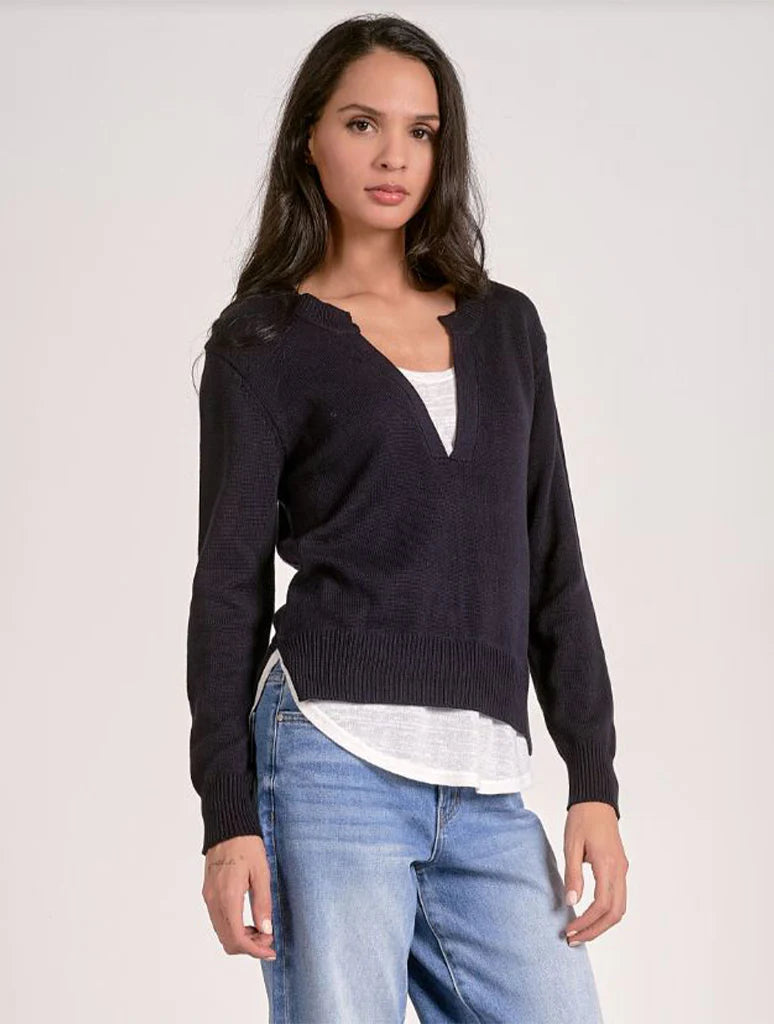 Elan Layered Long Sleeve Sweater - Navy White