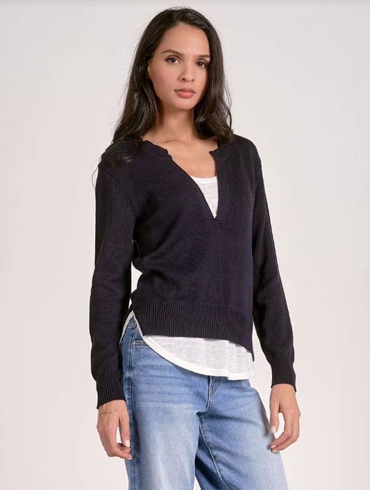 Elan Layered Long Sleeve Sweater - Navy White