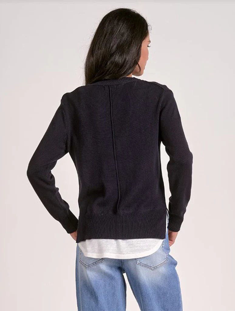 Elan Layered Long Sleeve Sweater - Navy White