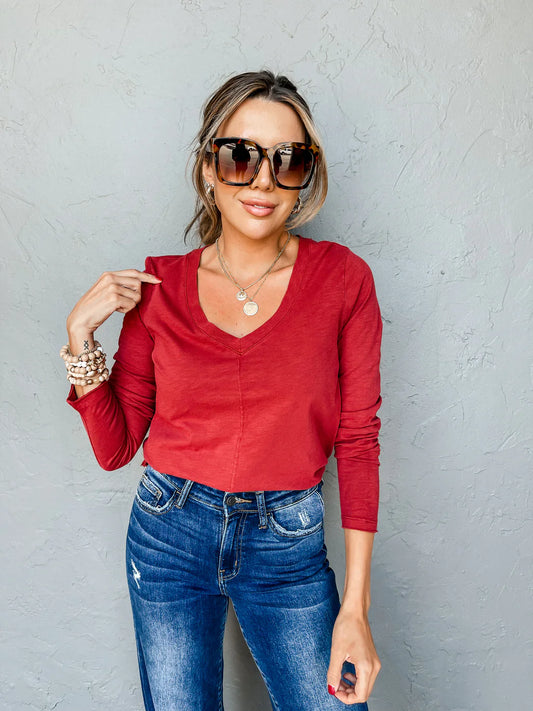 Z Supply Dream Slub Long Sleeve Tee - Ruby Red