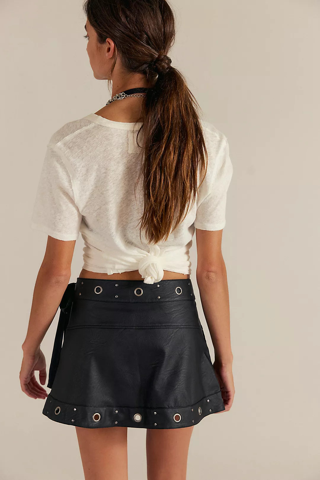 Free People Cassis Vegan Leather Wrap Skirt - Black