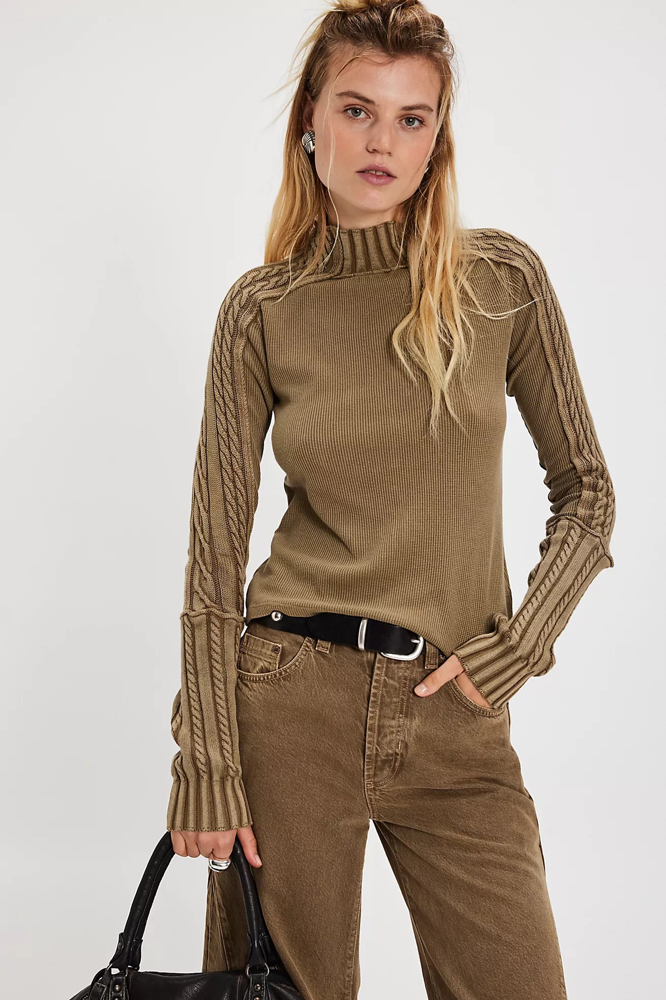 Free People Breezy Swit Top - Fossil Dune