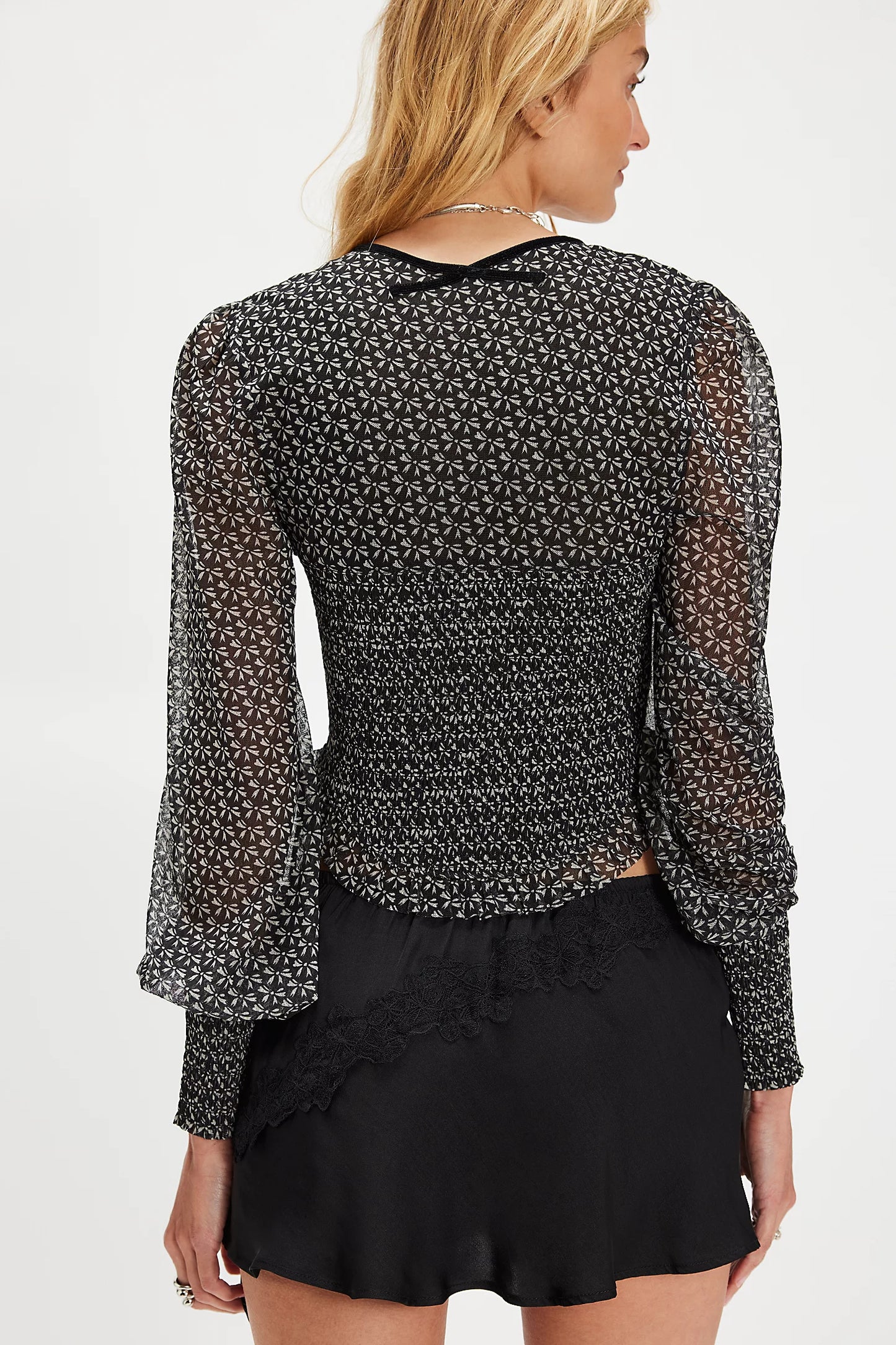 Free People Dottie Printed Long Sleeve Knit Top - Black Combo