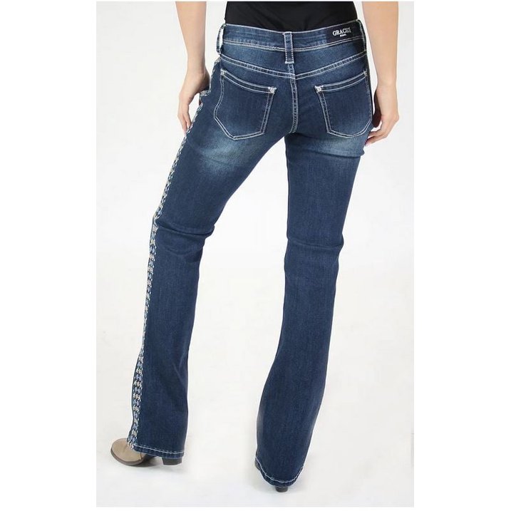Grace in LA Women's Side Stripe Embroidered Bootcut Stretch Jeans