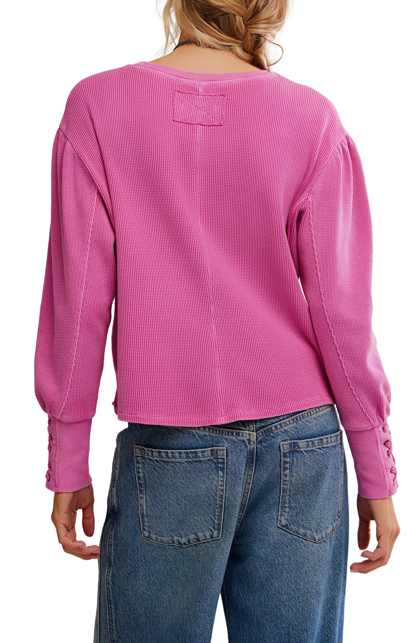 Free People Lapis Lace-Up Cuff Cotton Thermal Top