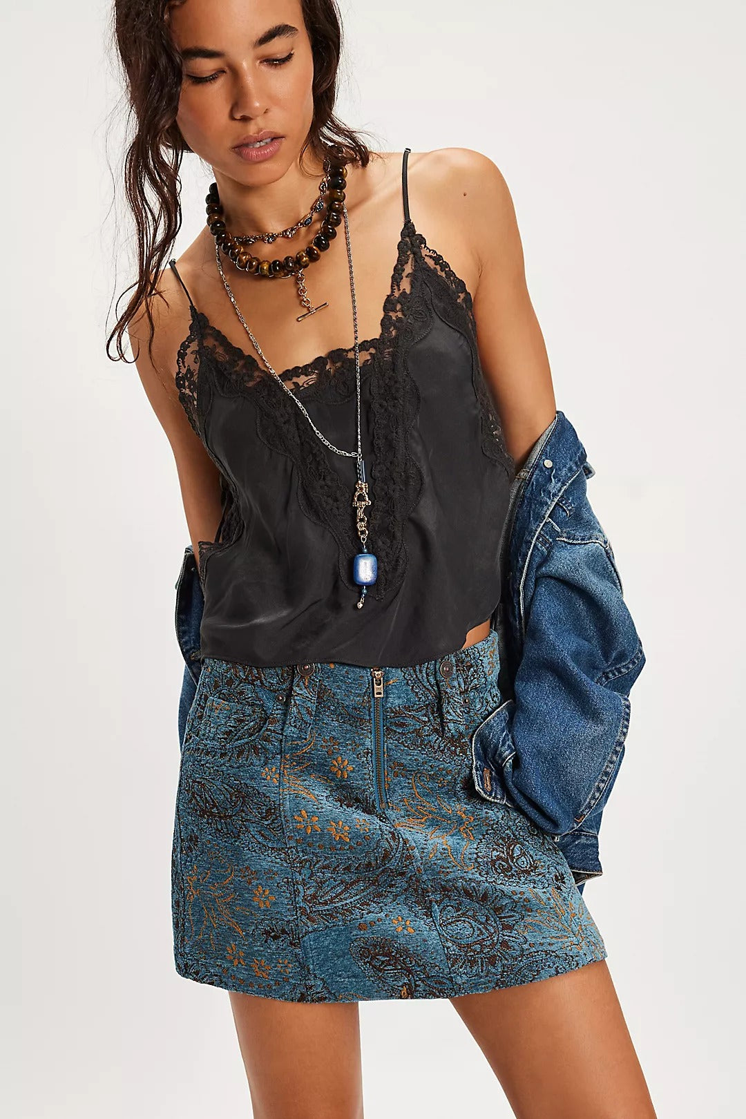 Free People Micah Mini Skirt in Blue Combo
