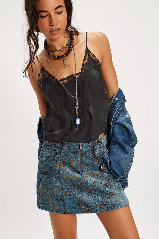 Free People Micah Mini Skirt in Blue Combo