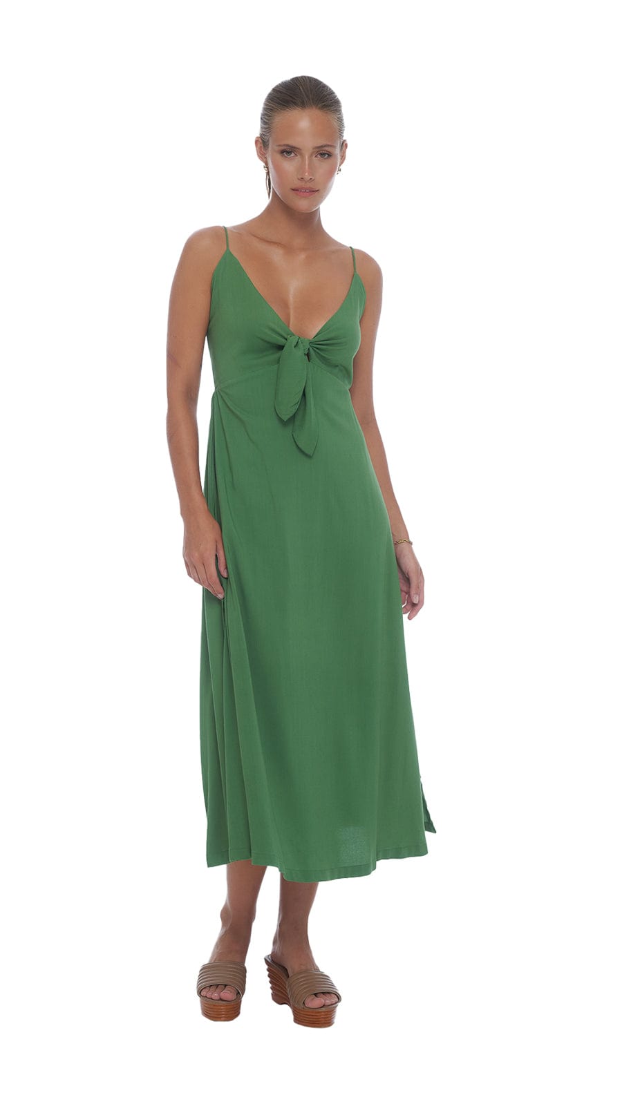 Khush Hayanna Womens Midi Dress - Solid Hunter Green