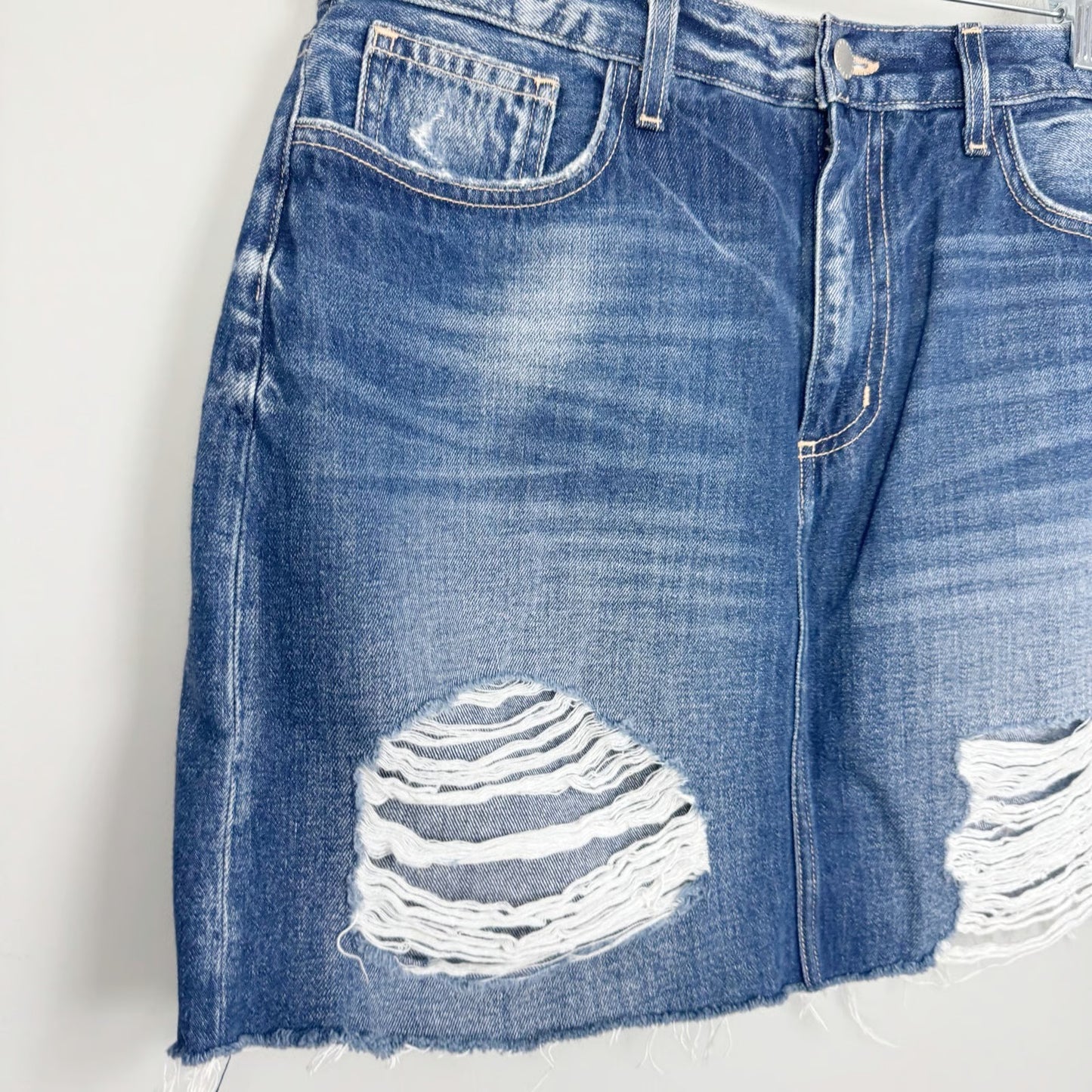 L' Agence Jolene Distressed Denim Jean Mini Skirt in Newberry