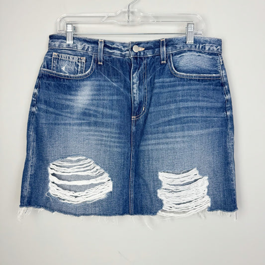 L' Agence Jolene Distressed Denim Jean Mini Skirt in Newberry