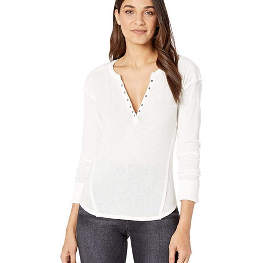 Free People  Military Mix Henley Shirt - Ivory