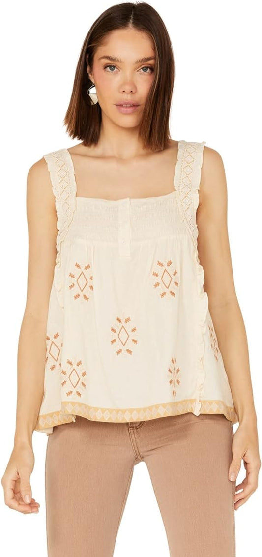 Miss Me Embroidery Woven Top in Cream MT1853T