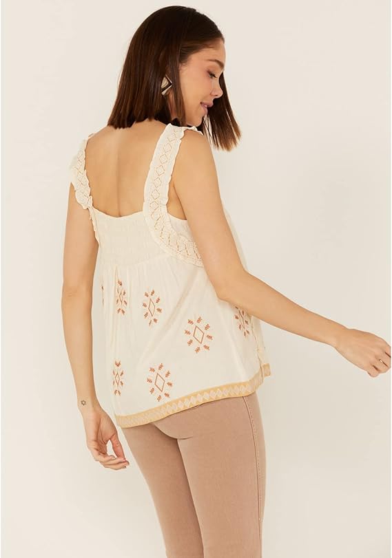 Miss Me Embroidery Woven Top in Cream MT1853T