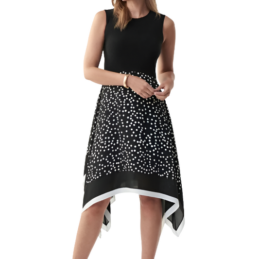 Joseph Ribkoff Black-Vanilla Polka Dot A-line Dress