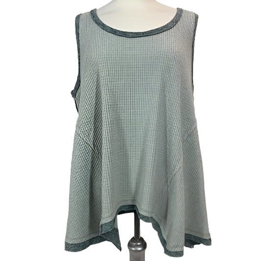 Miss Me Scoop Neck Waffle Knit Tank - Gray Green
